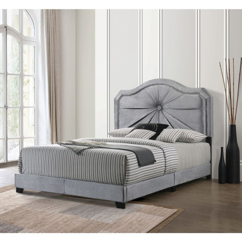 Frankie - Queen Bed - Gray Velvet - Grand Furniture GA