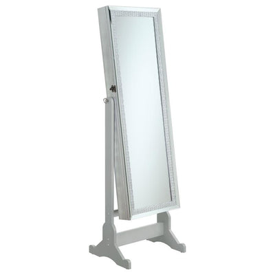 Elle - Jewelry Cheval Mirror With Crytal Trim - Silver.