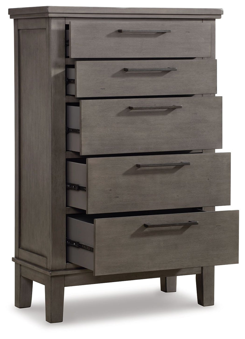 Hallanden - Gray - Five Drawer Chest.