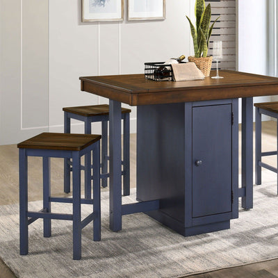 Azurine - 5 Piece Counter Height Table Set - Antique Dark Oak / Muted Blue - Grand Furniture GA