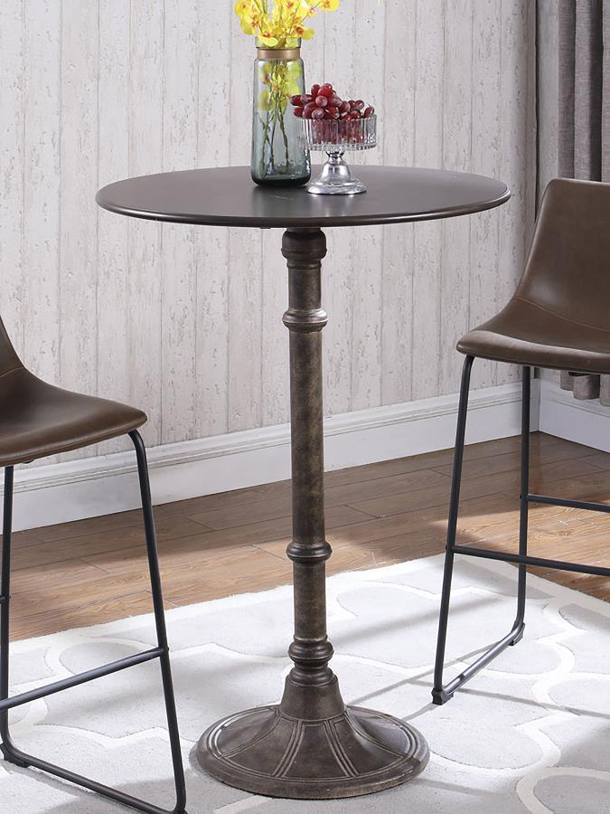 Oswego - Round Bar Table - Dark Russet And Antique Bronze