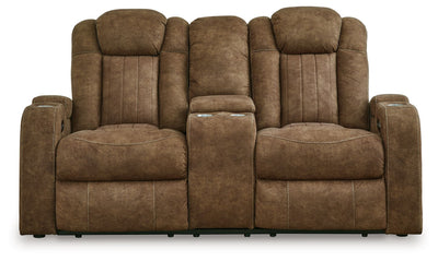 Wolfridge - Brindle - Power Reclining Loveseat With Console /Adj Hdrst.