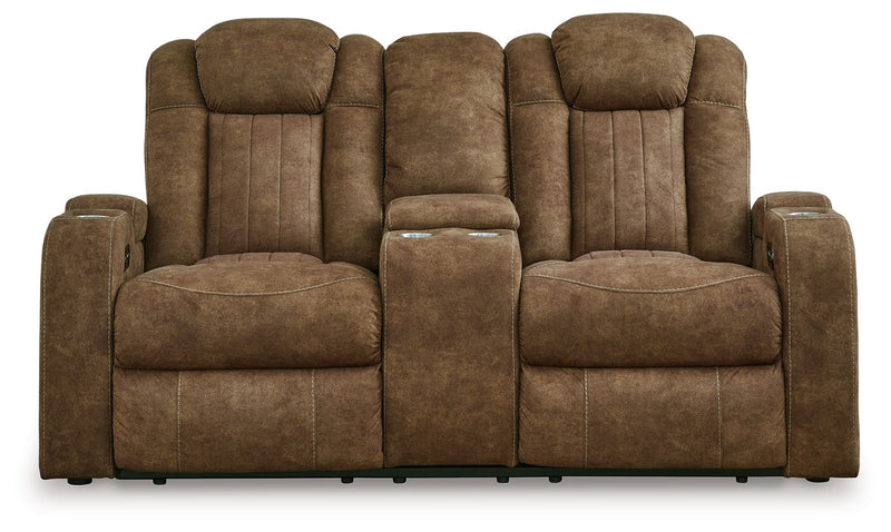 Wolfridge - Brindle - Power Reclining Loveseat With Console /Adj Hdrst.