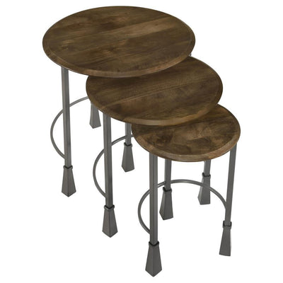 Deja - 3-Piece Round Nesting Table - Natural and Gunmetal.