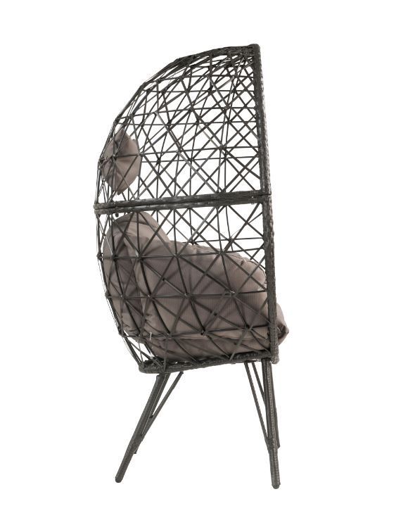 Aeven - Patio Lounge Chair - Light Gray Fabric & Black Wicker - Grand Furniture GA