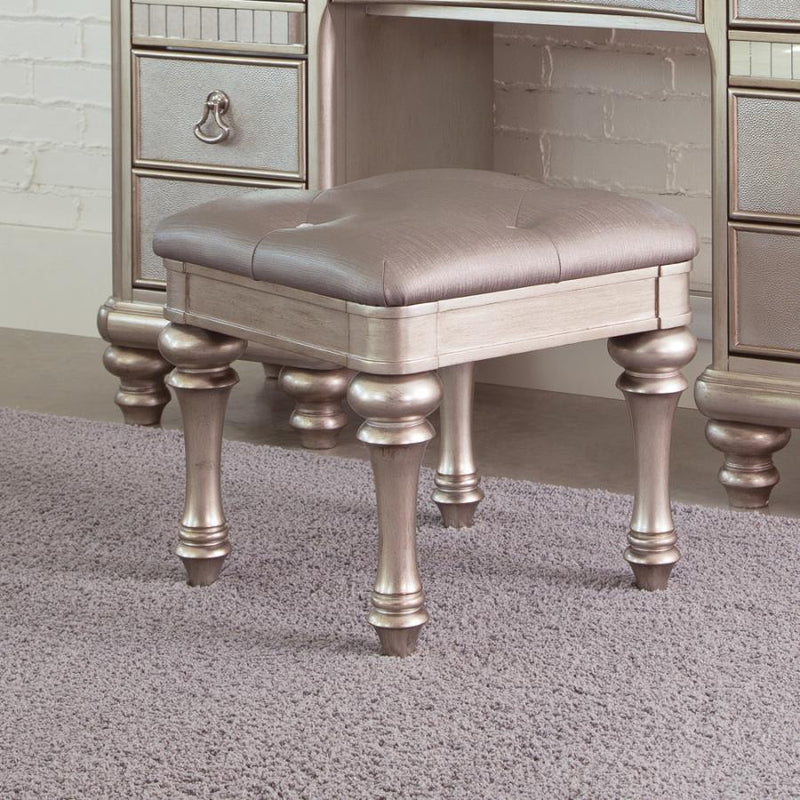 Bling Game - Upholstered Vanity Stool - Metallic Platinum.