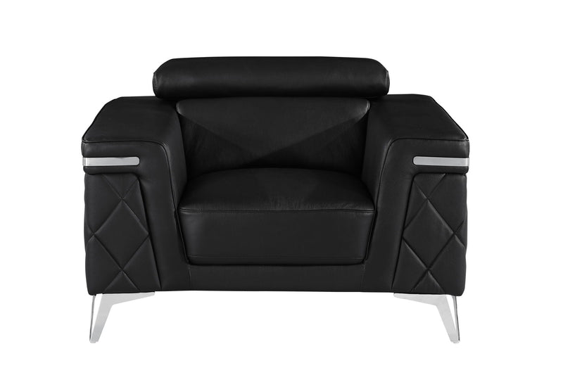 1140 - Top Grain Italian Leather Living Room Set - Black.