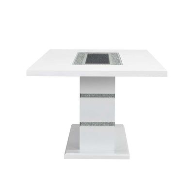 Elizaveta - Dining Table - Gray Velvet, Faux Crystal Diamonds &White High Gloss Finish - Grand Furniture GA