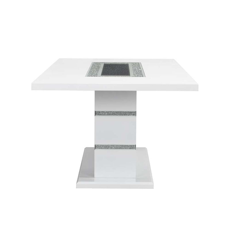 Elizaveta - Dining Table - Gray Velvet, Faux Crystal Diamonds &White High Gloss Finish - Grand Furniture GA