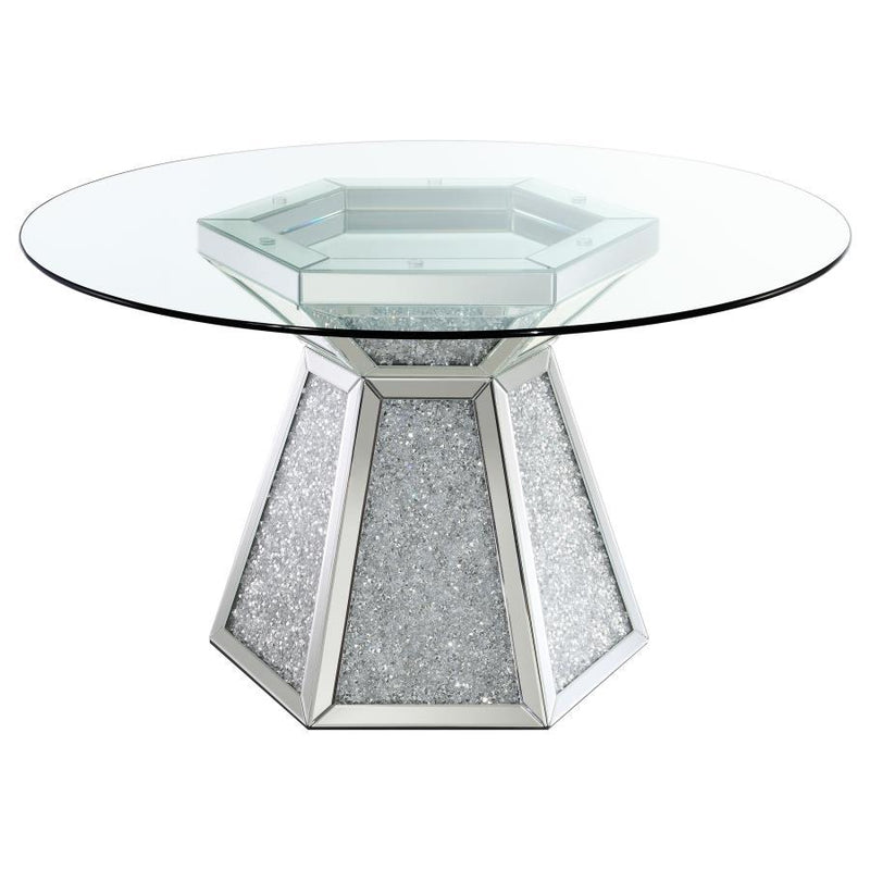 Quinn - Hexagon Pedestal Glass Top Dining Table - Mirror.