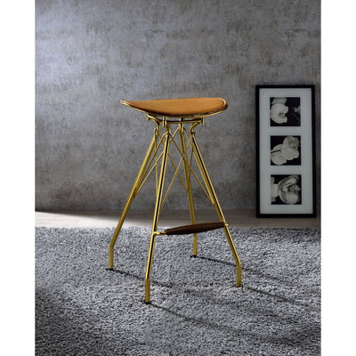 Dragea - Bar Stool (Set of 2) - Whiskey PU & Gold - Grand Furniture GA