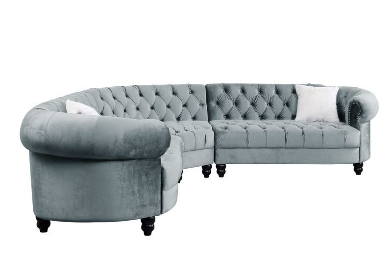 Qulan - Sectional Sofa - Light Blue Velvet - Grand Furniture GA