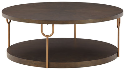 Brazburn - Dark Brown / Gold Finish - Round Cocktail Table.