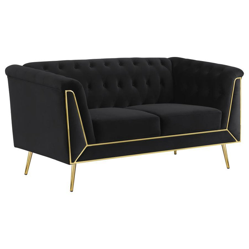 Holly - Tuxedo Arm Tufted Back Loveseat - Black - Grand Furniture GA