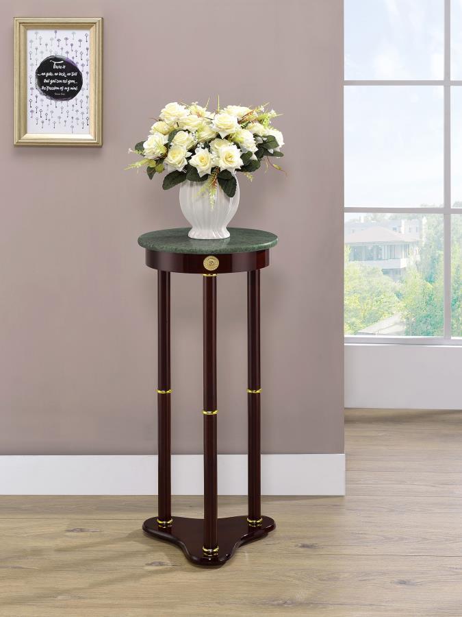 Edie - Round Marble Top Accent Table - Merlot.