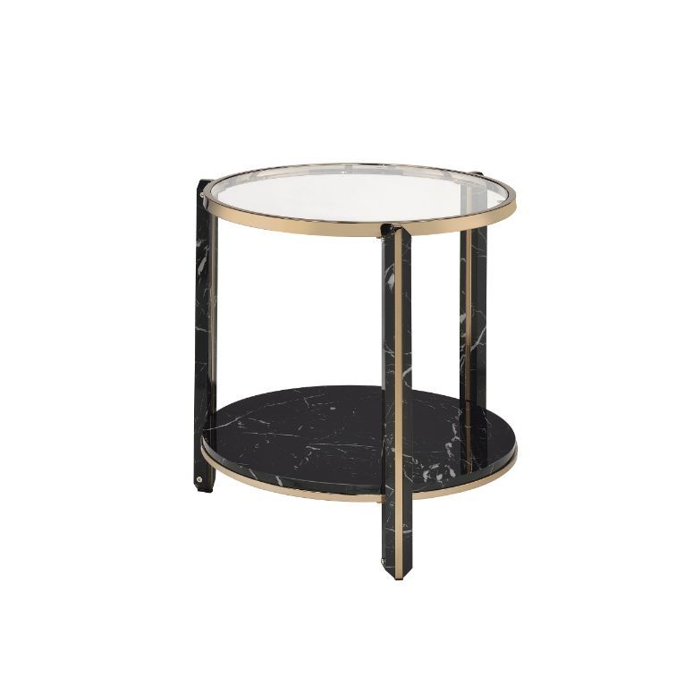 Thistle - End Table - Clear Glass, Faux Black Marble & Champagne Finish - Grand Furniture GA