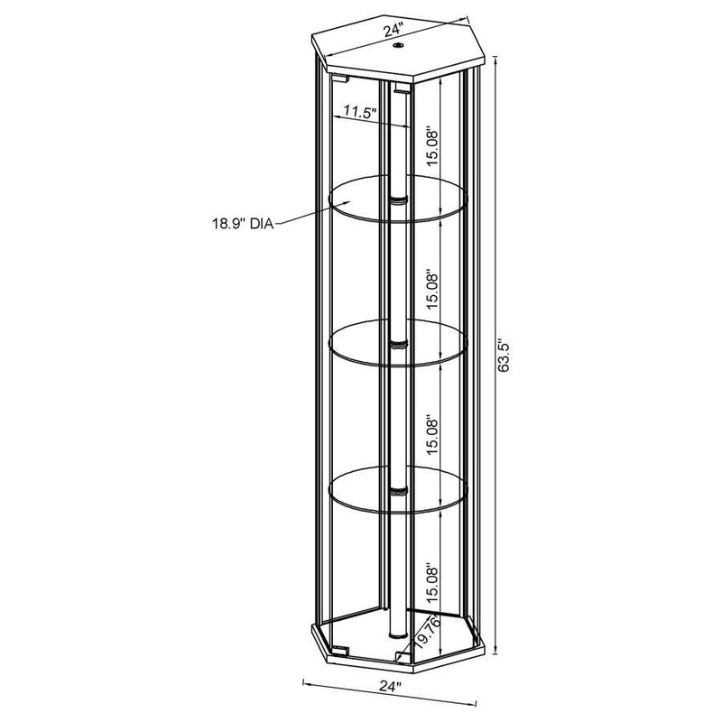 Zahavah - 4-shelf Hexagon Shaped Curio Cabinet