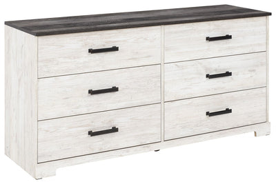 Shawburn - White / Black / Gray - Six Drawer Dresser - Pewter-tone Pulls.