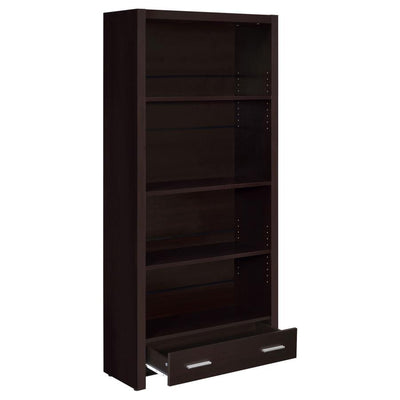 Skylar - 5-Shelf Bookcase With Storage Drawer - Cappuccino.