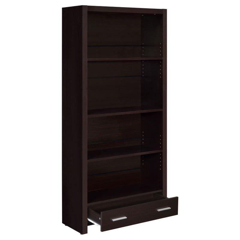 Skylar - 5-Shelf Bookcase With Storage Drawer - Cappuccino.