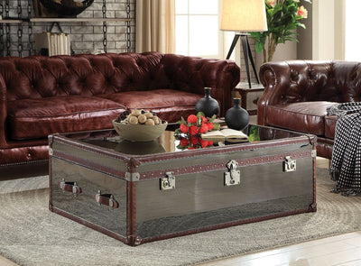 Aberdeen - Coffee Table - Vintage Dark Brown Top Grain Leather & Stainless Steel - Grand Furniture GA