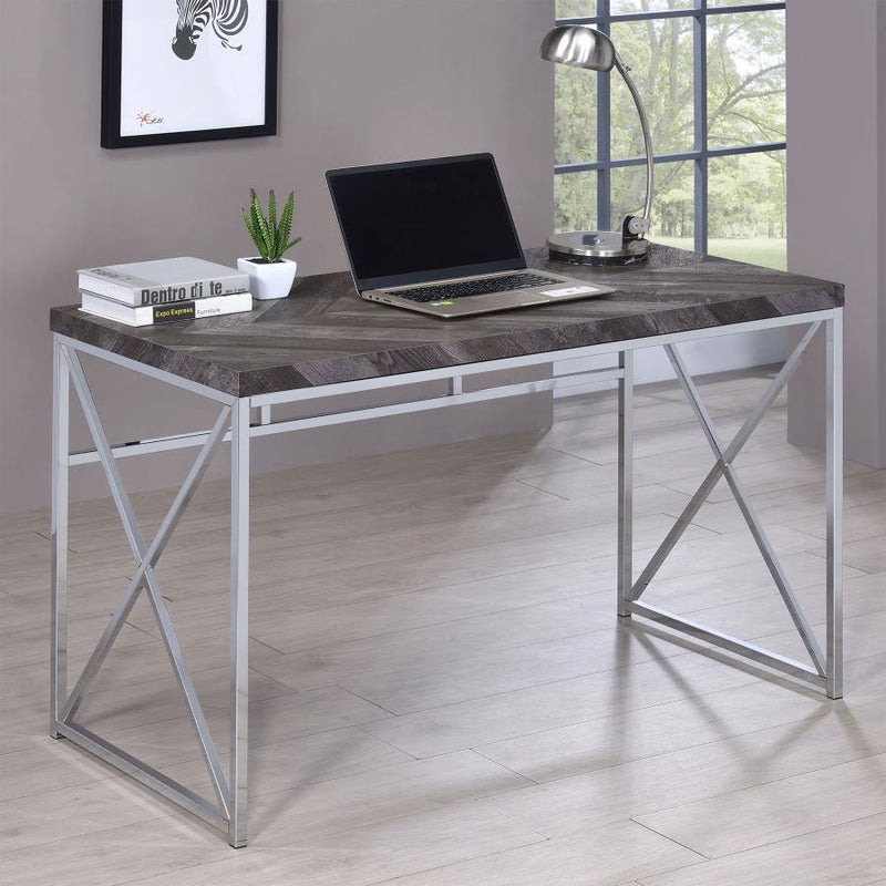 Grimma - Writing Desk - Rustic Gray Herringbone - Grand Furniture GA