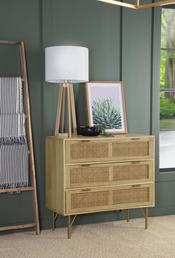 Zamora - 3-Drawer Accent Cabinet - Natural and Antique Brass.