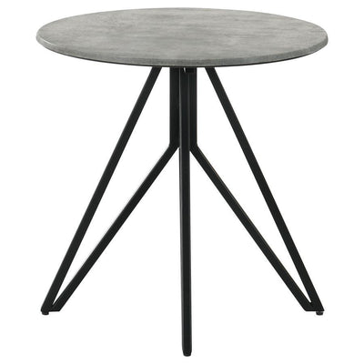 Hadi - Round End Table With Hairpin Legs - Cement and Gunmetal.