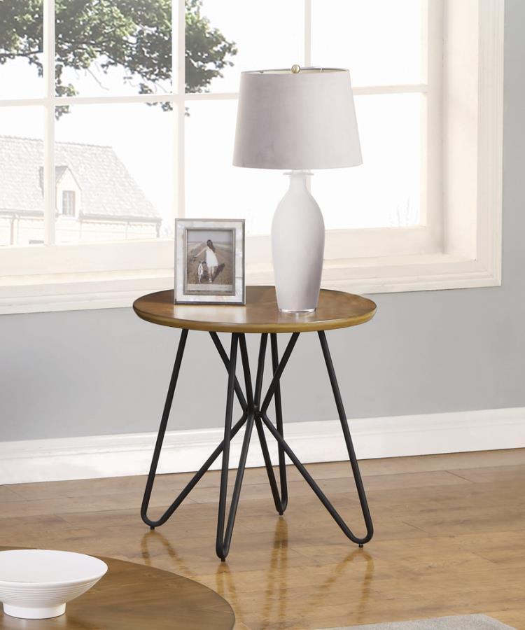 Brinnon - Round End Table - Dark Brown And Black.