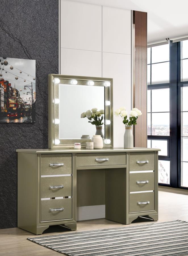 Beaumont - 7-Drawer Vanity Desk With Lighting Mirror - Champagne - Grand Furniture GA