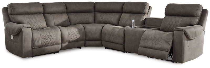 Hoopster - Gunmetal - Zero Wall Power Recliner With Console 6 Pc Sectional.