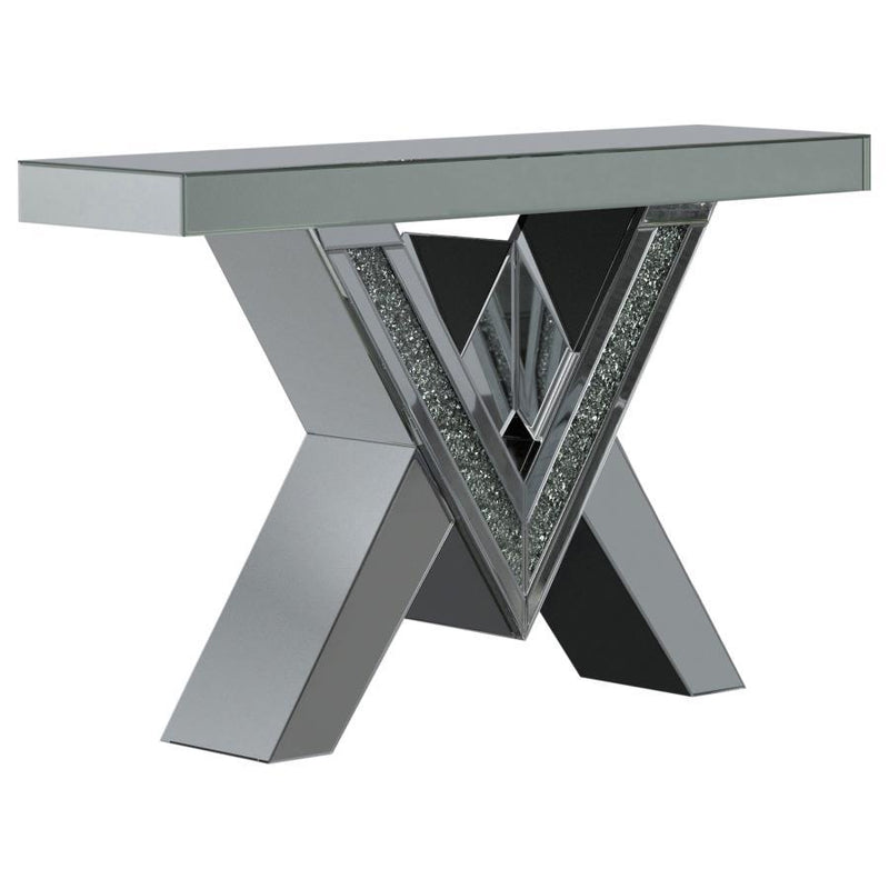 Taffeta - V-Shaped Sofa Table With Glass Top - Silver.