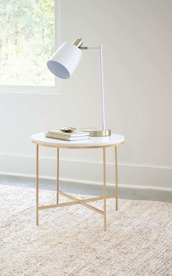 Ellison - Round X-Cross End Table - White and Gold.