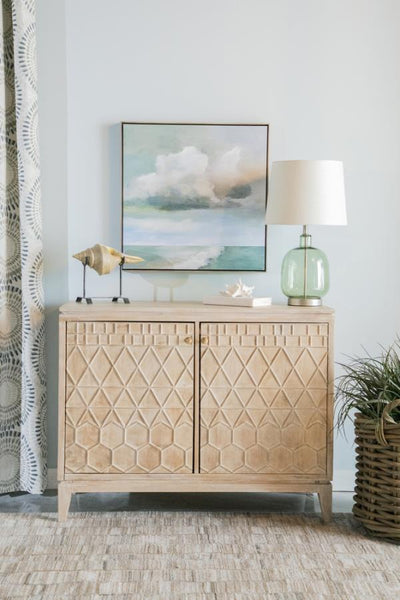 Eberto - 2-Door Geometric Accent Cabinet - White Distressed.
