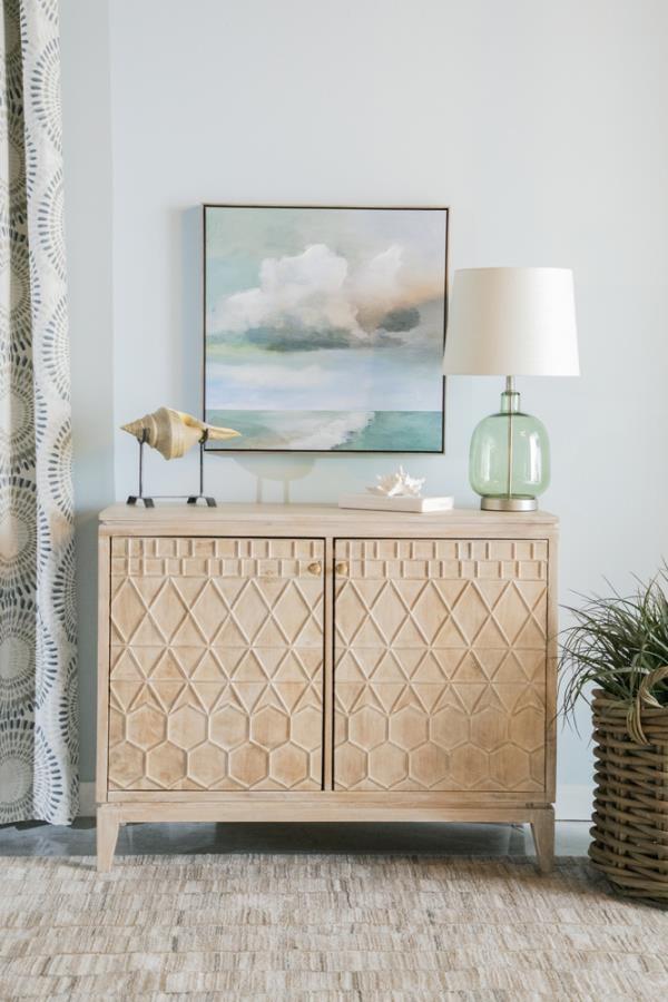 Eberto - 2-Door Geometric Accent Cabinet - White Distressed.