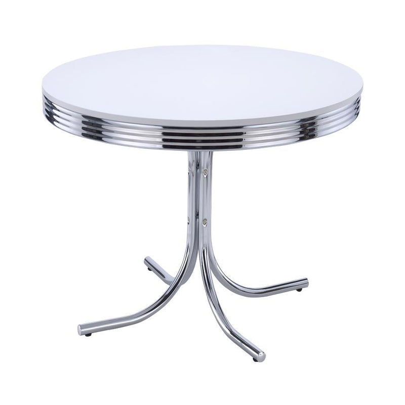 Retro - Round Dining Table - Glossy White and Chrome.