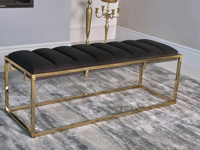 Lorena - Tufted Cushion Bench - Dark Gray And Gold