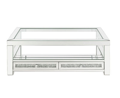 Noralie - Coffee Table With 2 Drawers - Mirrored & Faux Diamonds - 18"