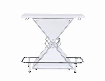 Atoka - X-Shaped Bar Unit With Wine Bottle Storage - Glossy White.