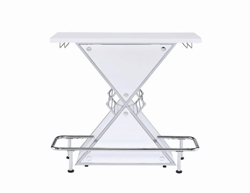 Atoka - X-Shaped Bar Unit With Wine Bottle Storage - Glossy White.