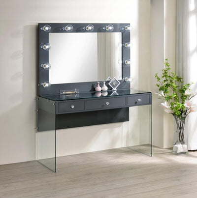 Afshan - 3-Drawer Vanity Desk With Lighting Mirror - Grey High Gloss.