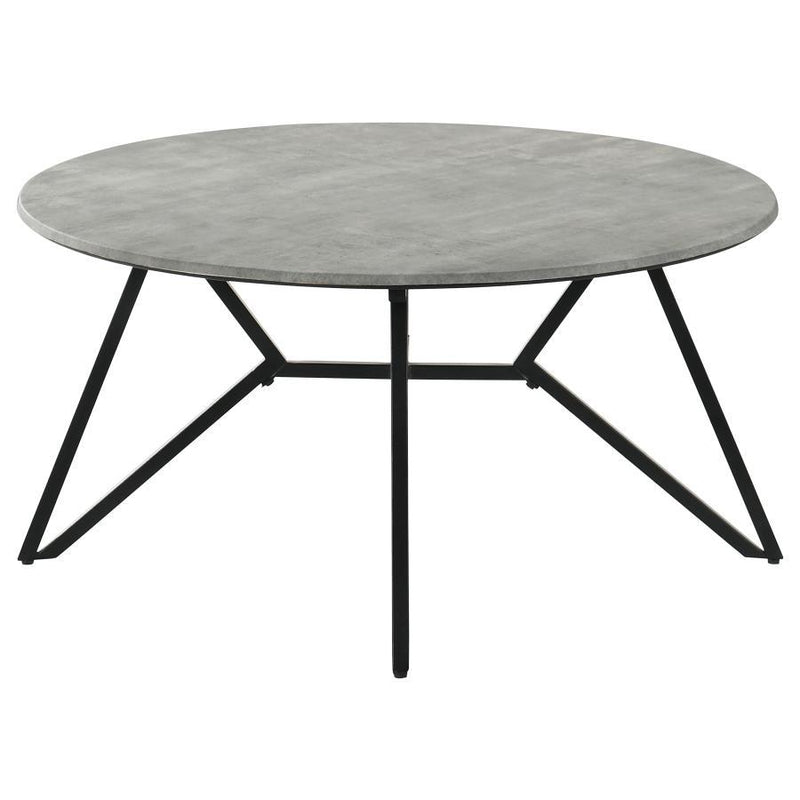 Hadi - Round Coffee Table With Hairpin Legs - Cement and Gunmetal.