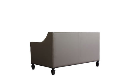 House - Beatrice Loveseat - Tan PU, Black PU & Charcoal Finish - Grand Furniture GA