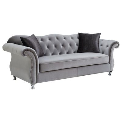 Frostine - Button Tufted Sofa - Silver.