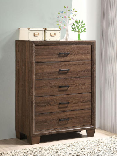 Brandon - 5-Drawer Chest - Medium WArm - Brown - Grand Furniture GA