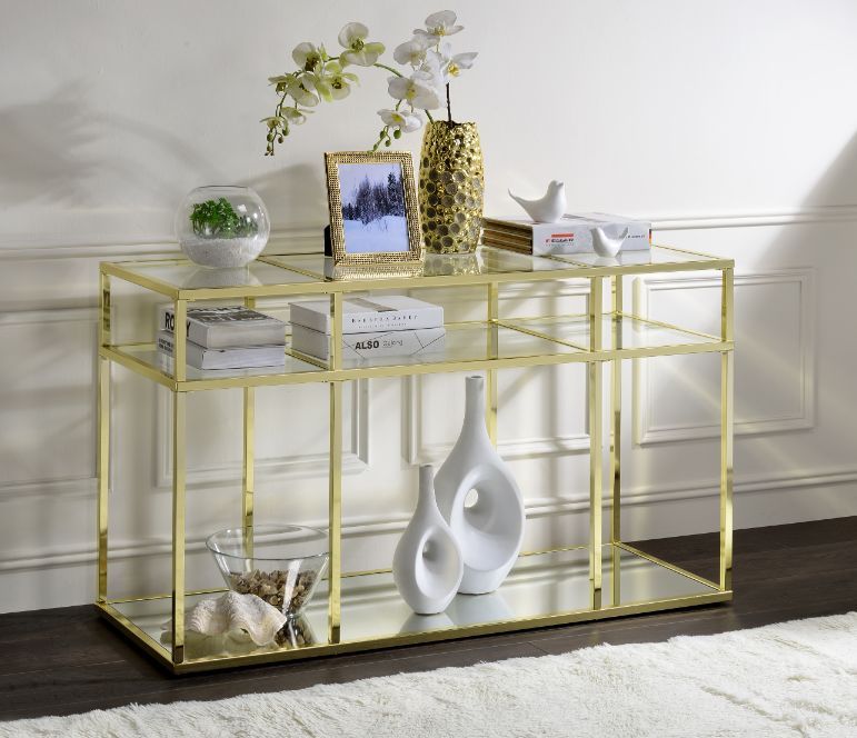 Uchenna - Accent Table - Clear Glass & Gold Finish - 30" - Grand Furniture GA