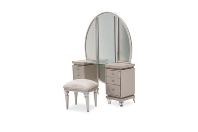 Glimmering Heights - Upholstered Vanity Set with Mirror & Bench - Ivory.