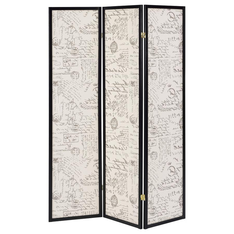 Felice - 3-Panel French Script Print Folding Screen - Espresso - Room Dividers - Grand Furniture GA