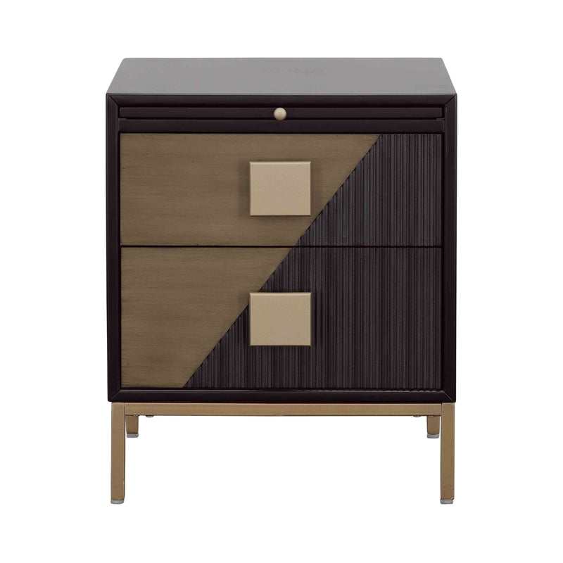 Two Drawer Chairside With Pullout Shelf - Midnight Hour & Champagne