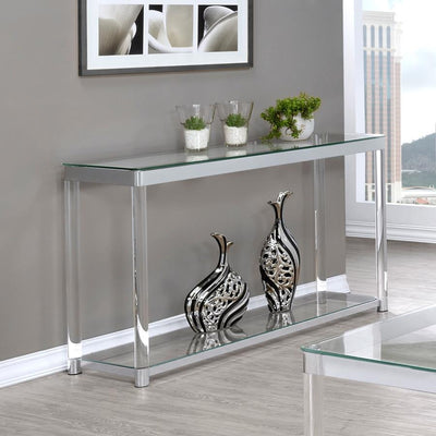 Anne - Sofa Table With Lower Shelf - Chrome And Clear - Sofa Tables - Grand Furniture GA